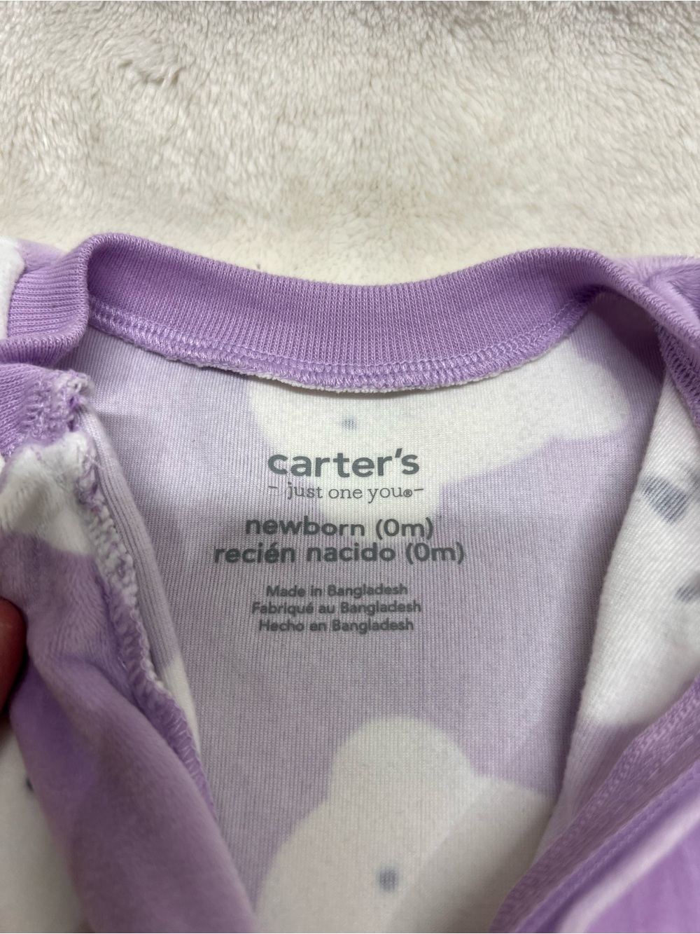 Carter's Lavender Fleece Bear Footed One-Piece - Picture 3 of 4